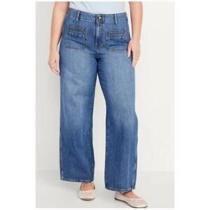 NWT Old Navy High Rise Baggy Wide Leg Drapey Denim Trouser Jeans Size 16